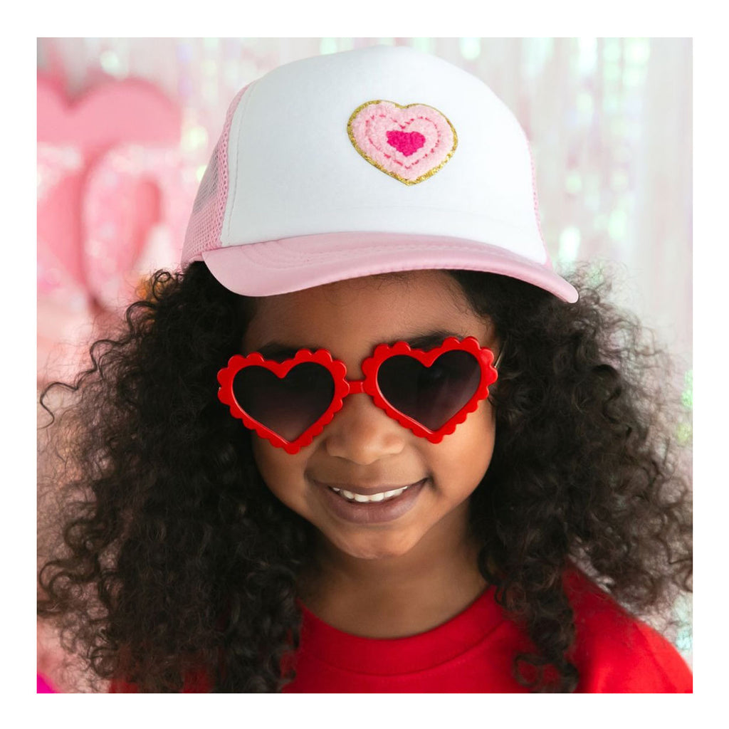 Multi Heart Patch Trucker Hat - Pink/White-HATS & SCARVES-Sweet Wink-Joannas Cuties