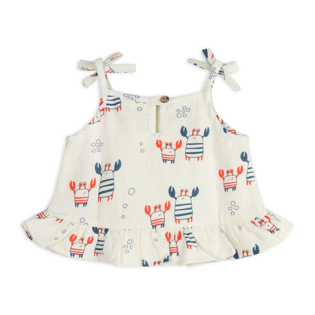 Nautical Crab Shoulder Tie Baby Top + Bottom