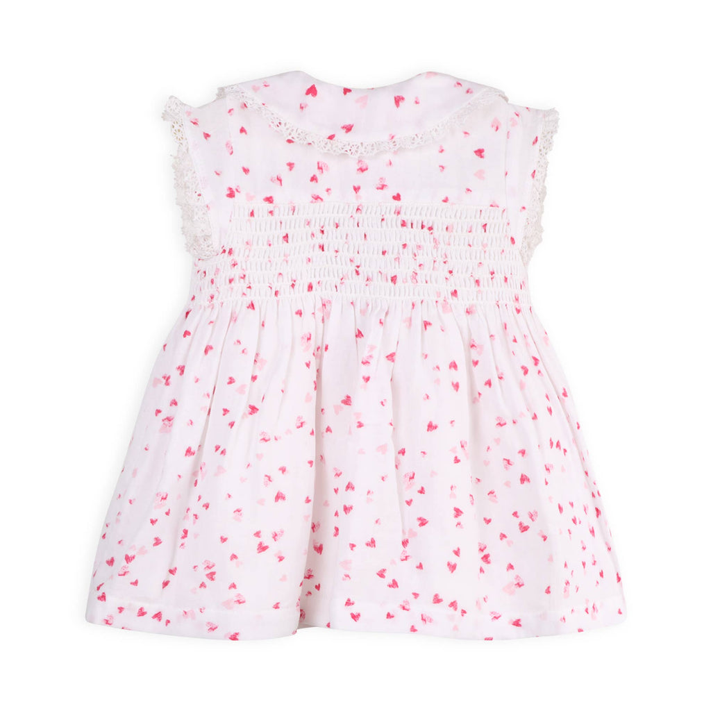 Nora Fluttering Hearts Smocked Baby Dress + Bloomer