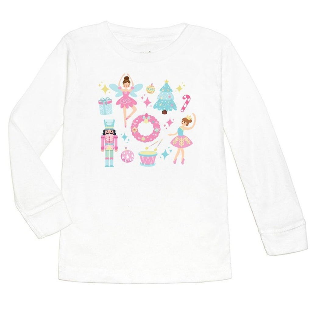 Nutcracker Doodle Christmas Long Sleeve Shirt - White