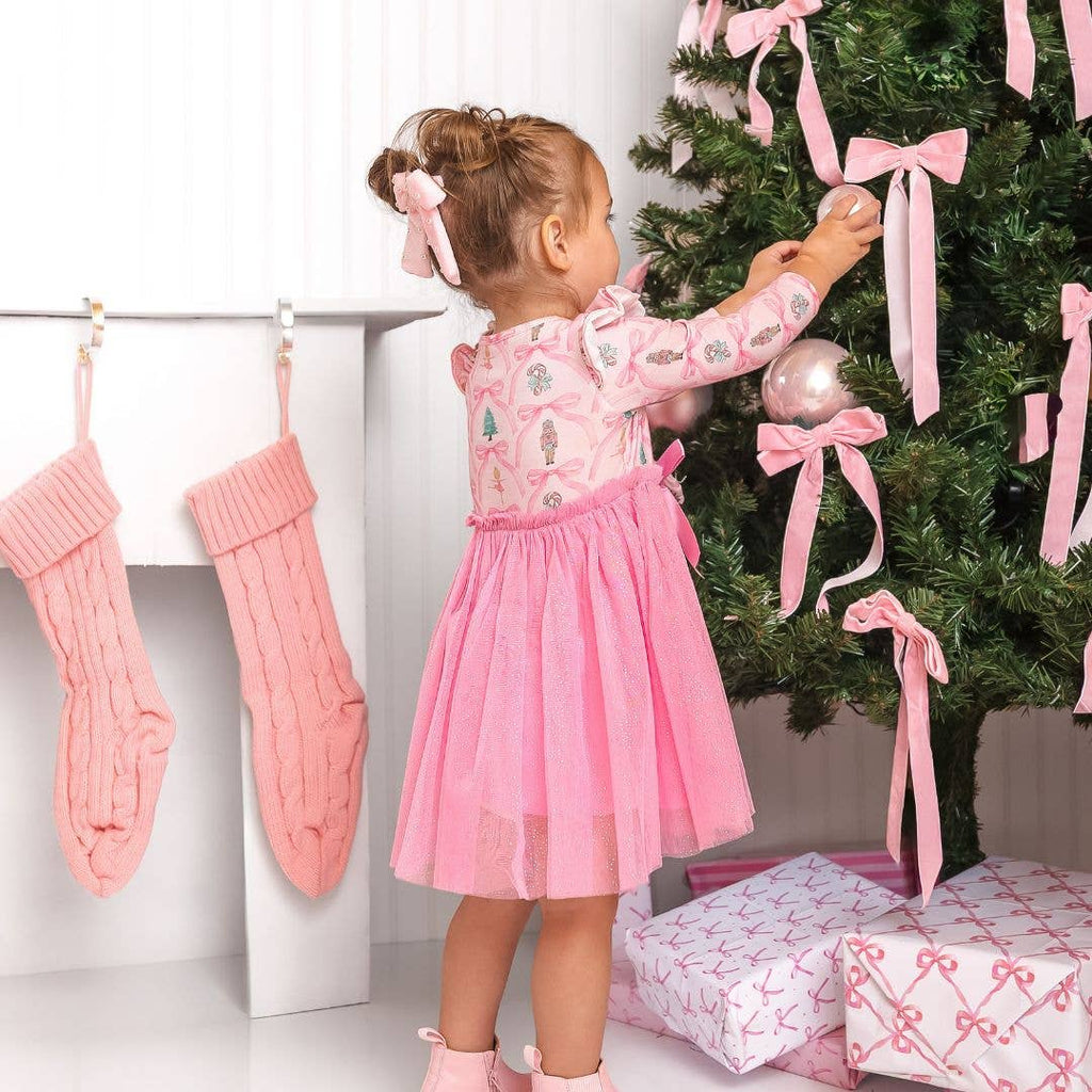 Nutcracker Trellis Christmas Long Sleeve Tutu Dress
