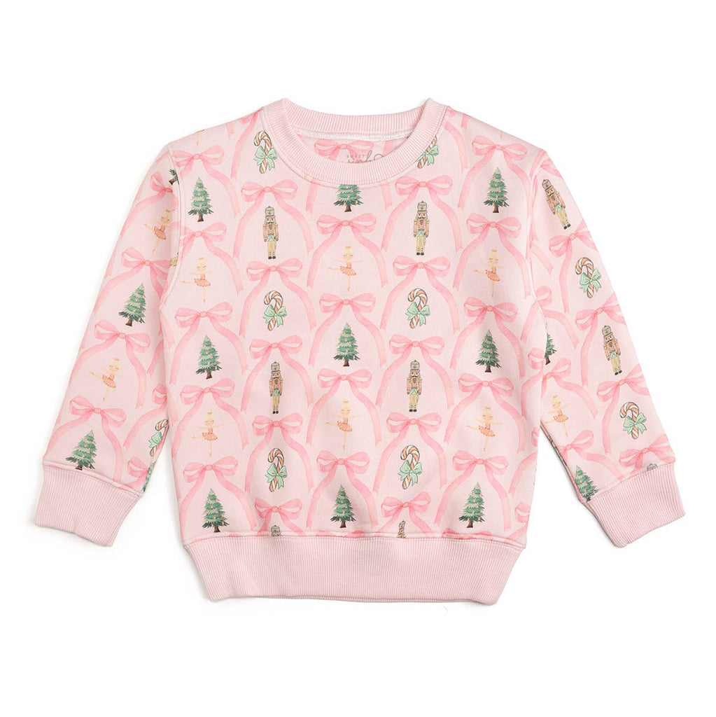 Pink sweatshirt with festive pattern on a white background