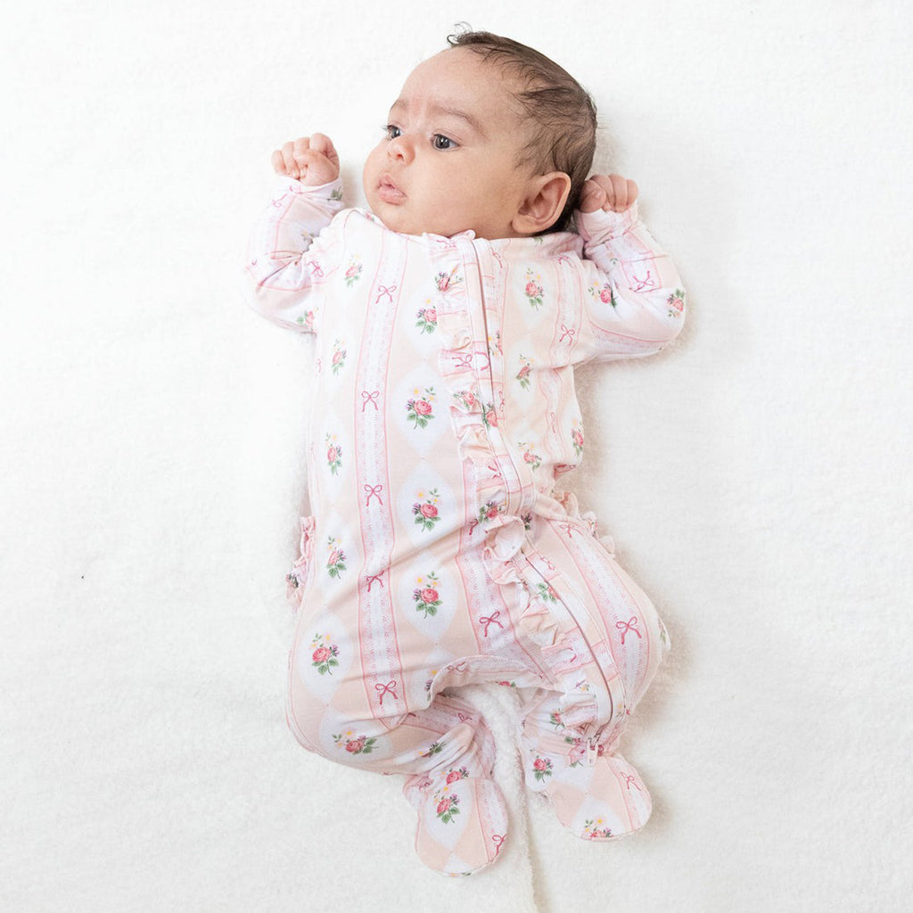 Ogee Lace - Floral  2 Way Ruffle Zipper Footie