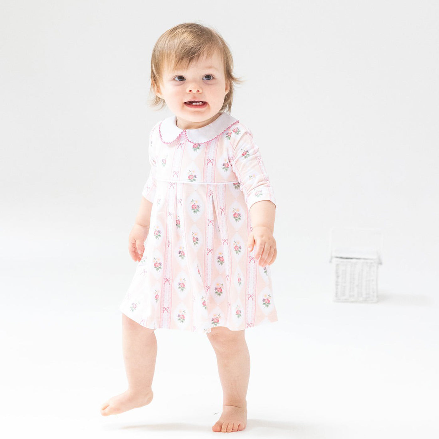 Box Pleat Dress + Peter Pan Collar & Diaper Cover- Ogee Lace Floral (FINAL SALE) 12-18M Box Pleat Dress + Peter Pan Collar & Diaper Cover- Ogee Lace Floral (FINAL SALE) 12-18M