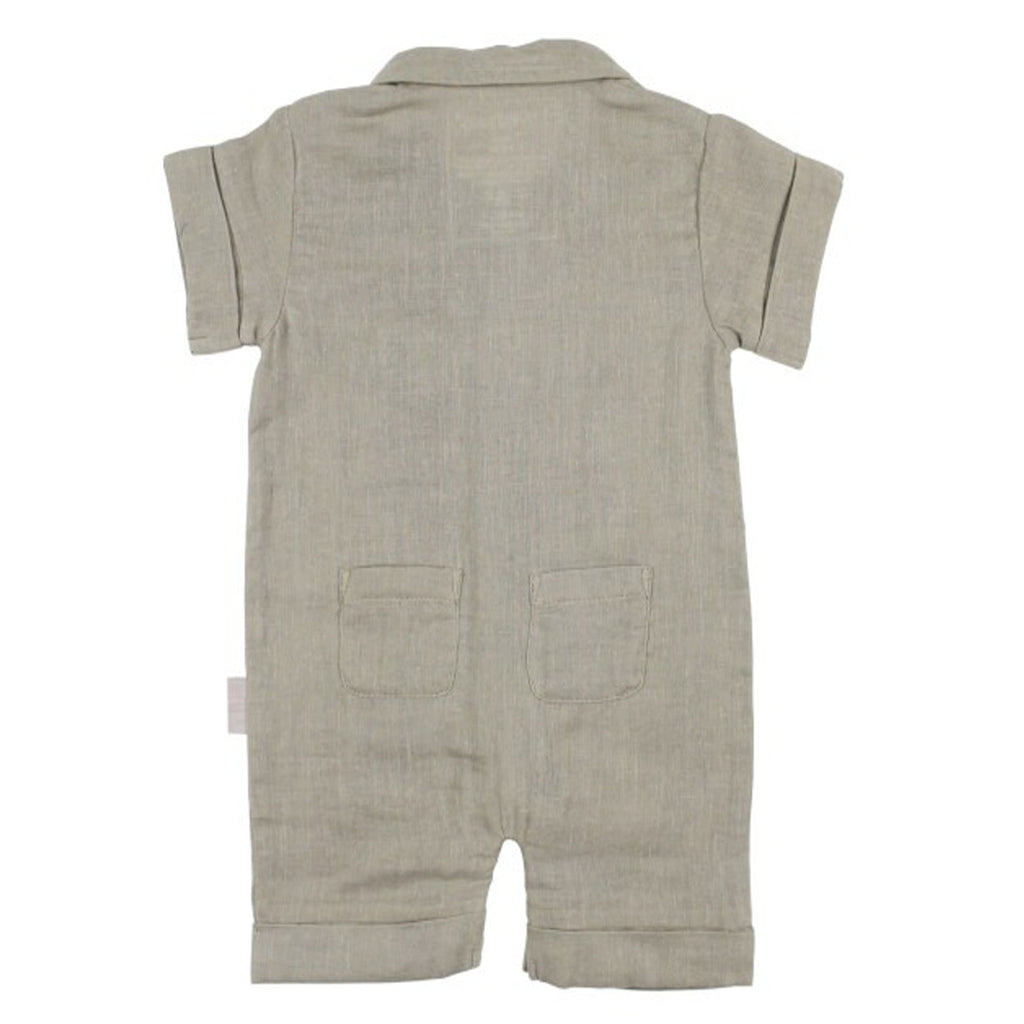 Organic Muslin Short Sleeve Coverall In Fawn-OVERALLS & ROMPERS-L'ovedbaby-Joannas Cuties
