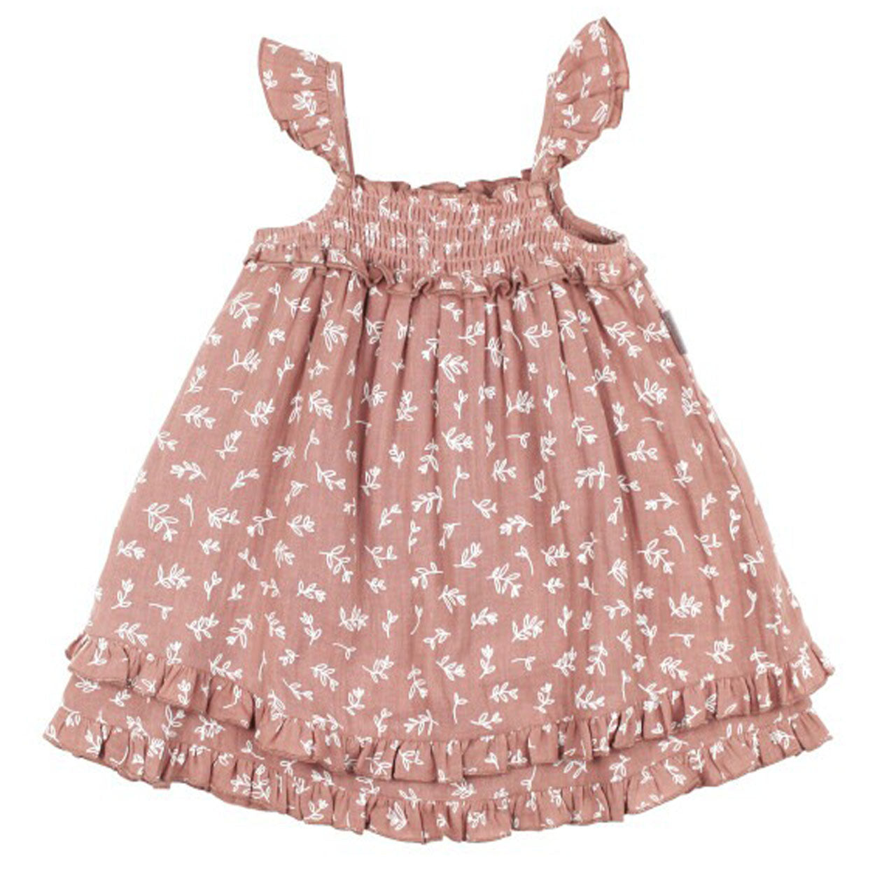 Organic Muslin Summer Dress in Desert Rose Leaves, 18-24m Organic Muslin Summer Dress in Desert Rose Leaves, 18-24m