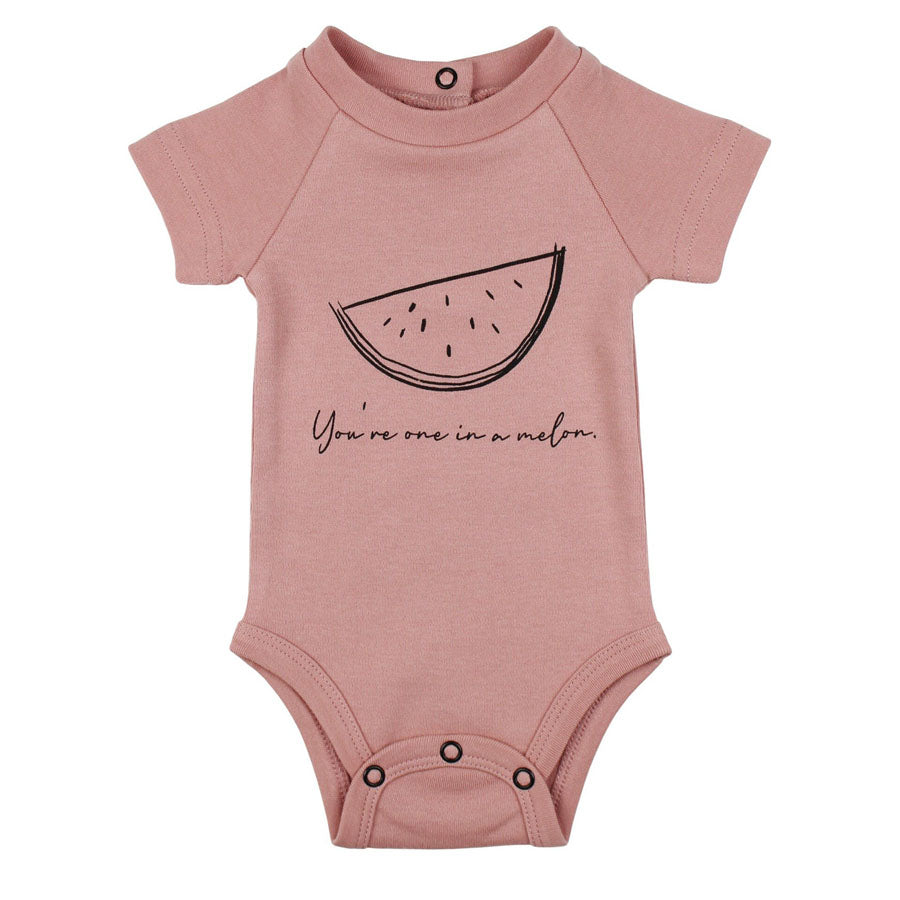 Organic Raglan Bodysuit In Mauve Watermelon-BODYSUITS-L'ovedbaby-Joannas Cuties