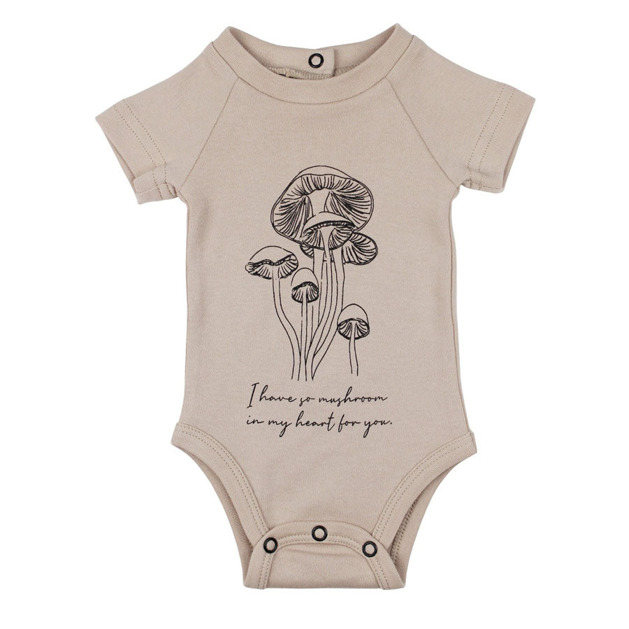 Organic Raglan Bodysuit In Oatmeal Mushrooms-BODYSUITS-L'ovedbaby-Joannas Cuties