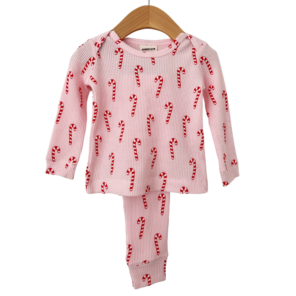 Organic Waffle 2-Piece Set - Pink Candy Cane-SLEEPWEAR-SpearmintLOVE-Joannas Cuties