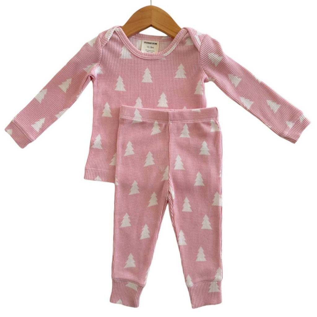 Organic Waffle 2-Piece Set, Pink Christmas Trees