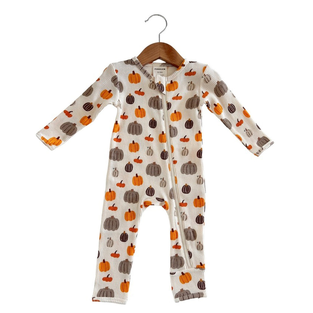 Organic Waffle Basic Zip Romper - Harvest Pumpkin