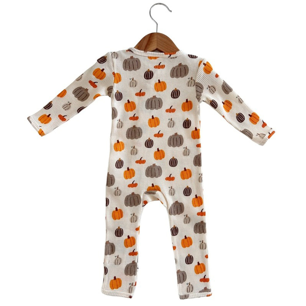 Organic Waffle Basic Zip Romper - Harvest Pumpkin