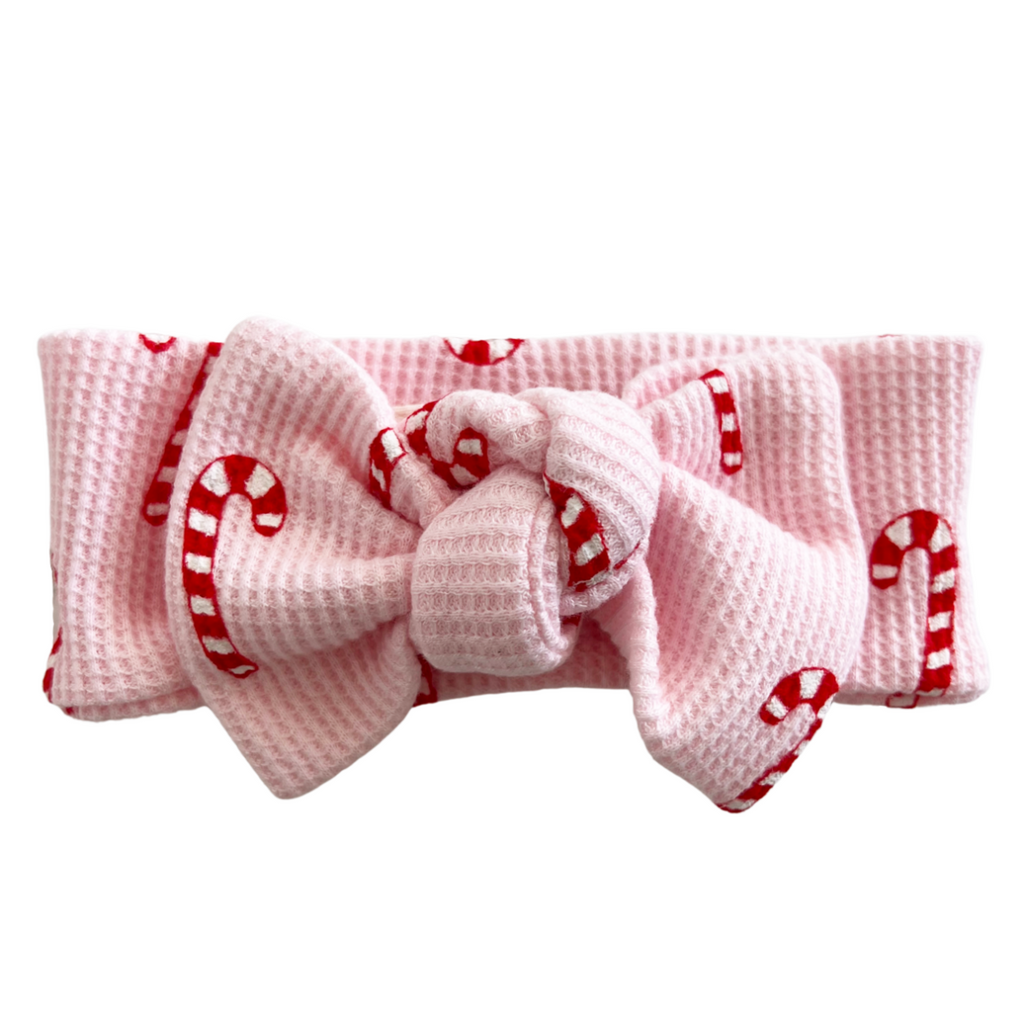 Organic Waffle Knot Bow - Pink Candy Cane