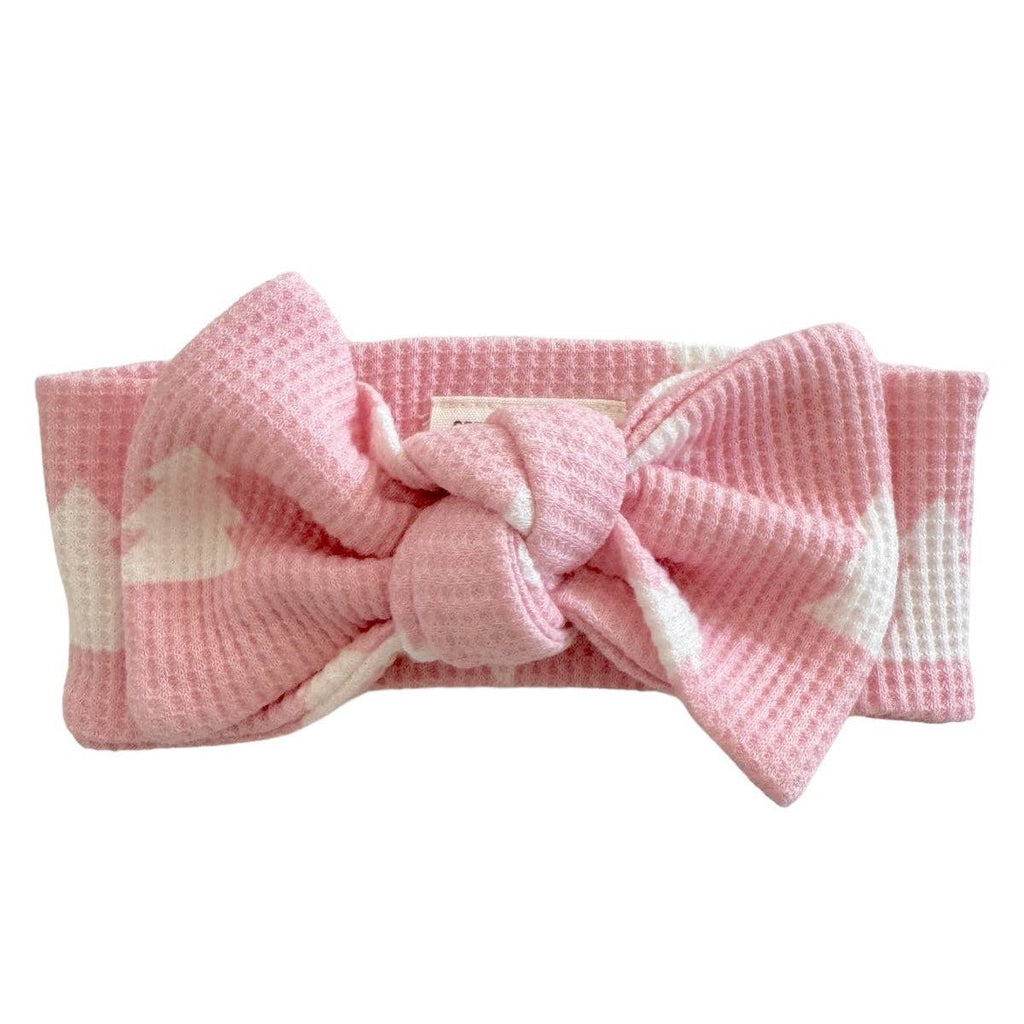 Organic Waffle Knot Bow - Pink Christmas Trees