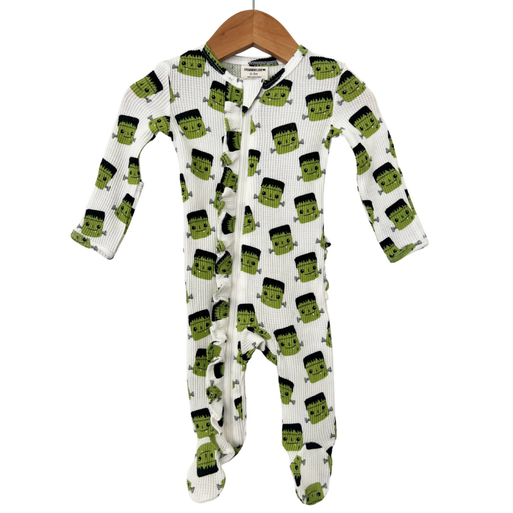 Organic Waffle Ruffle Zip Footie - Halloween Monster