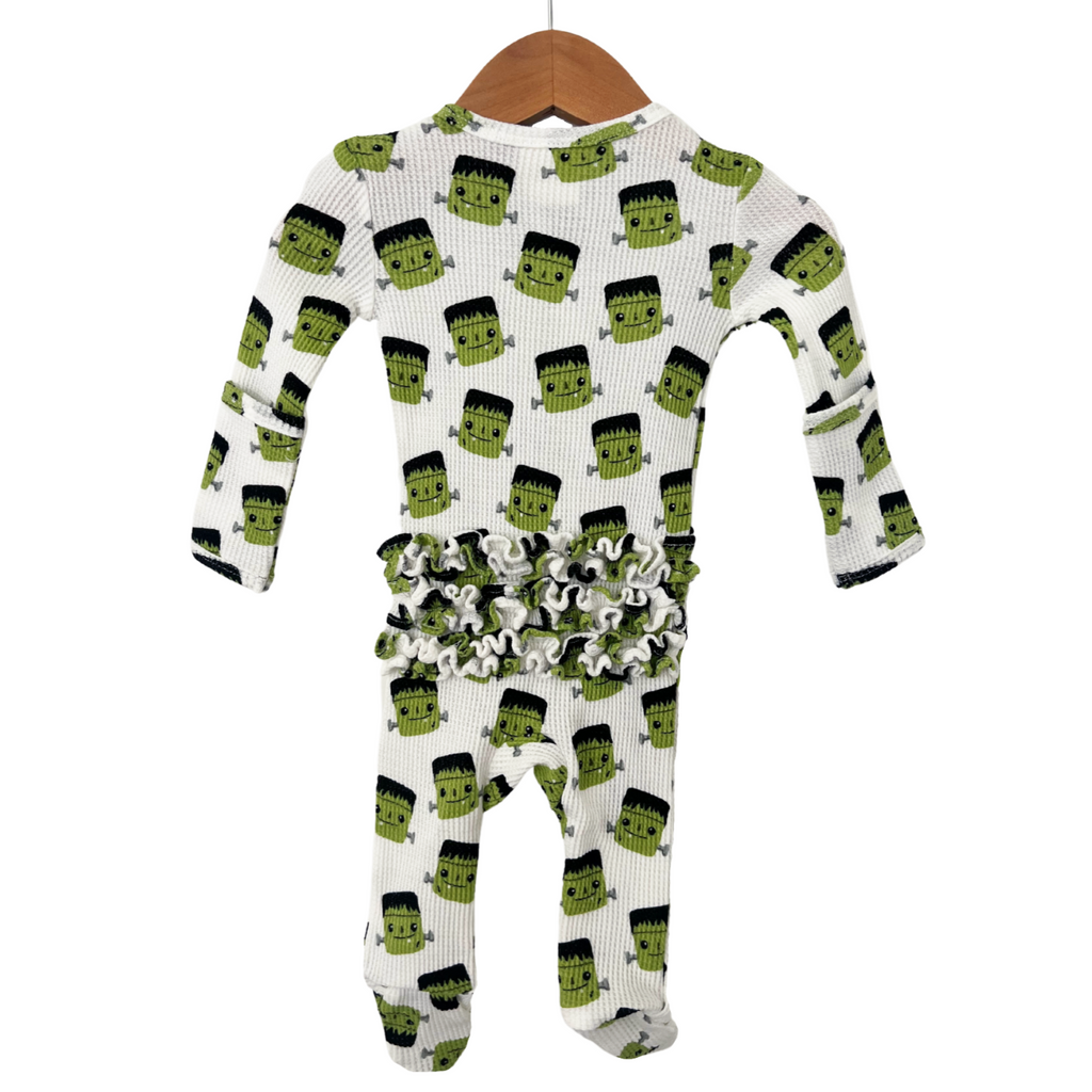 Organic Waffle Ruffle Zip Footie - Halloween Monster