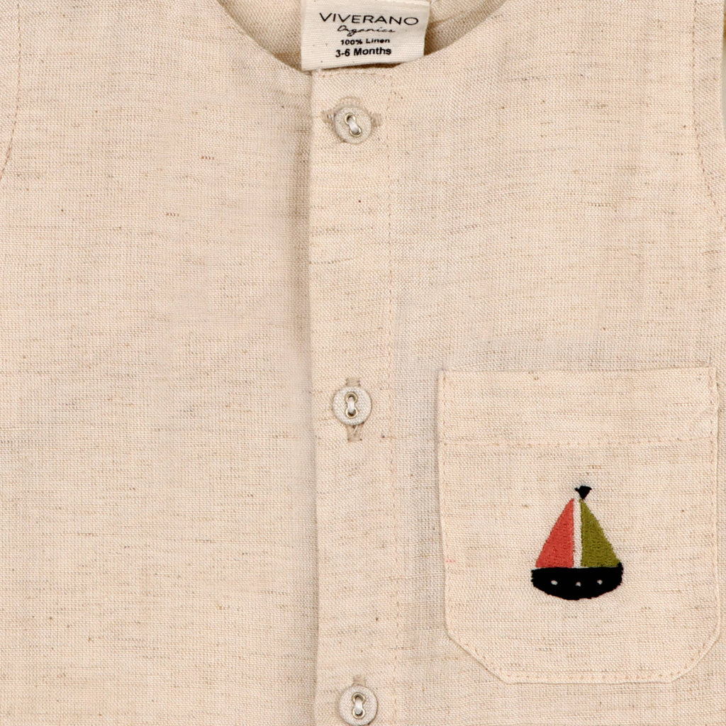 Parker Embroidered Sailboat Pocket Baby Romper