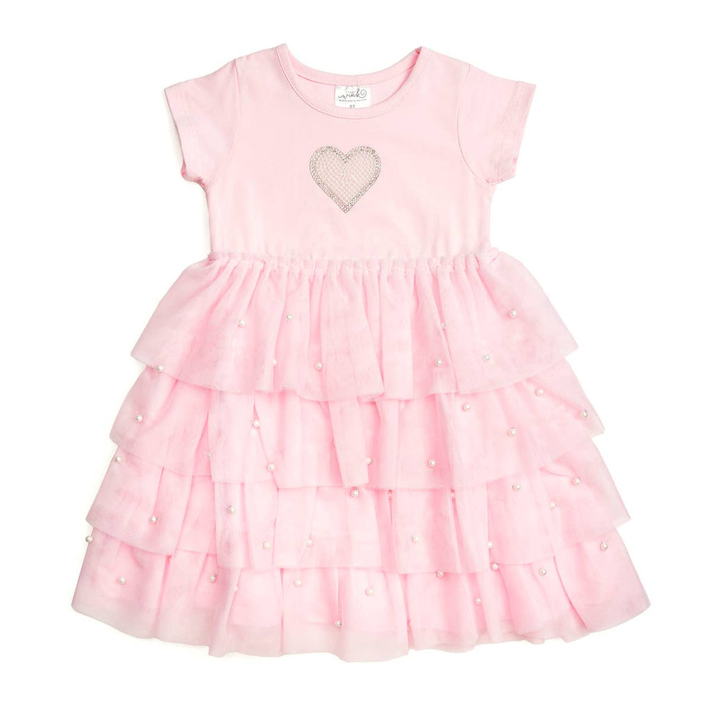 Pearl Heart Tiered Short Sleeve Tutu Dress 6Y