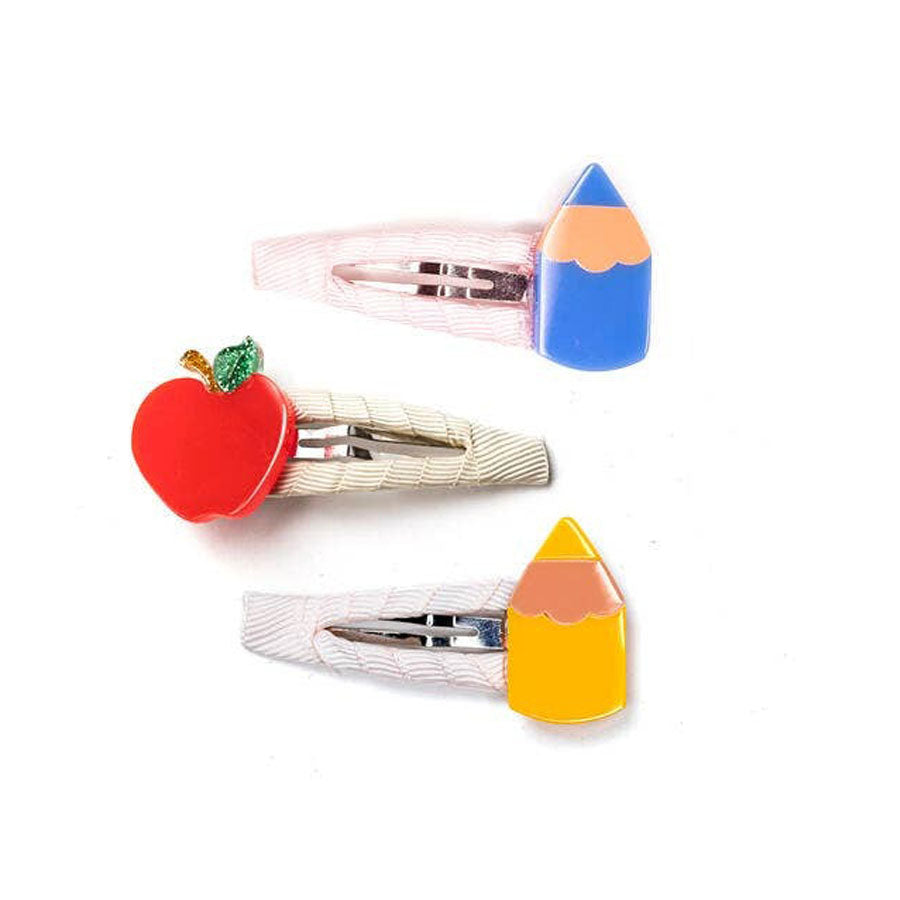 Pencils Vibrant Colors & Apple Snap Clips-HAIR CLIPS-Lilies & Roses-Joannas Cuties