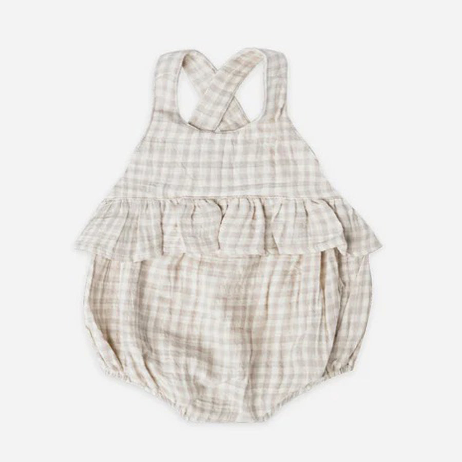 Penny Romper Silver Gingham-OVERALLS & ROMPERS-Quincy Mae-Joannas Cuties