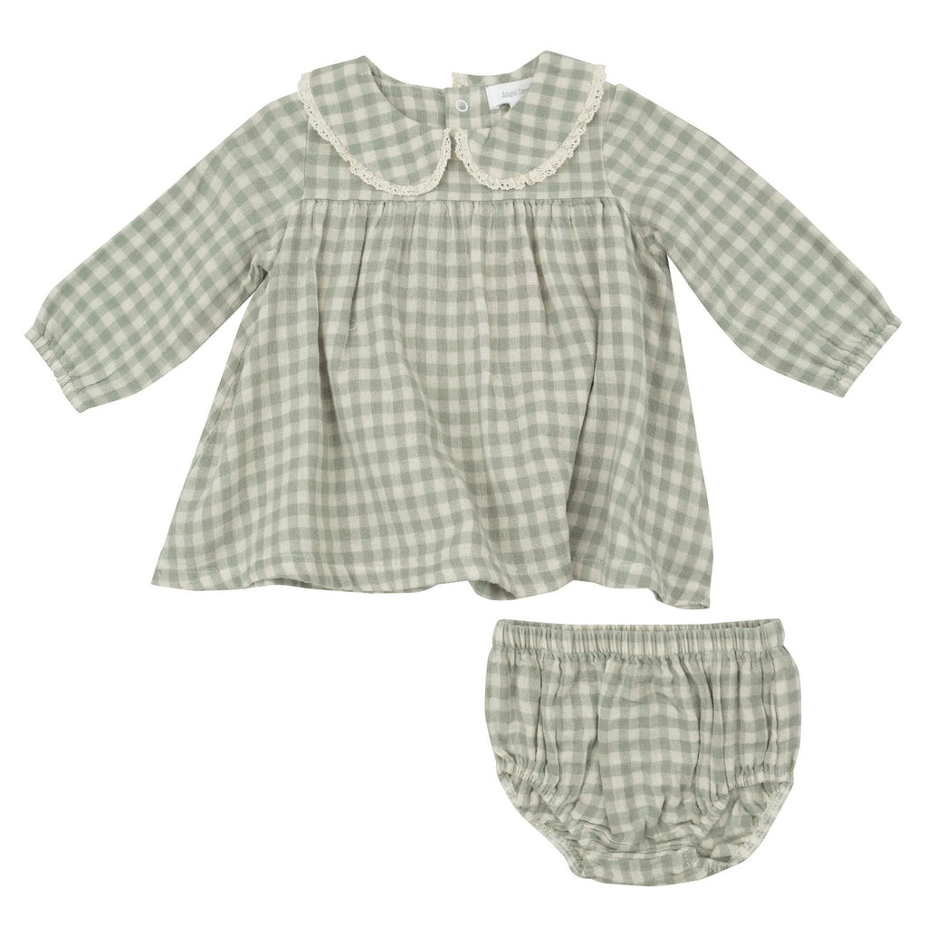 Peter Pan Collar Dress and Bloomer - Mini Green Gingham