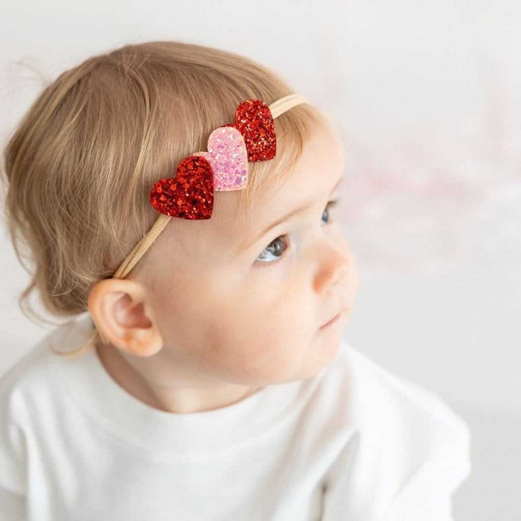 Pink and Red Glitter Hearts Valentine's Day Baby Headband