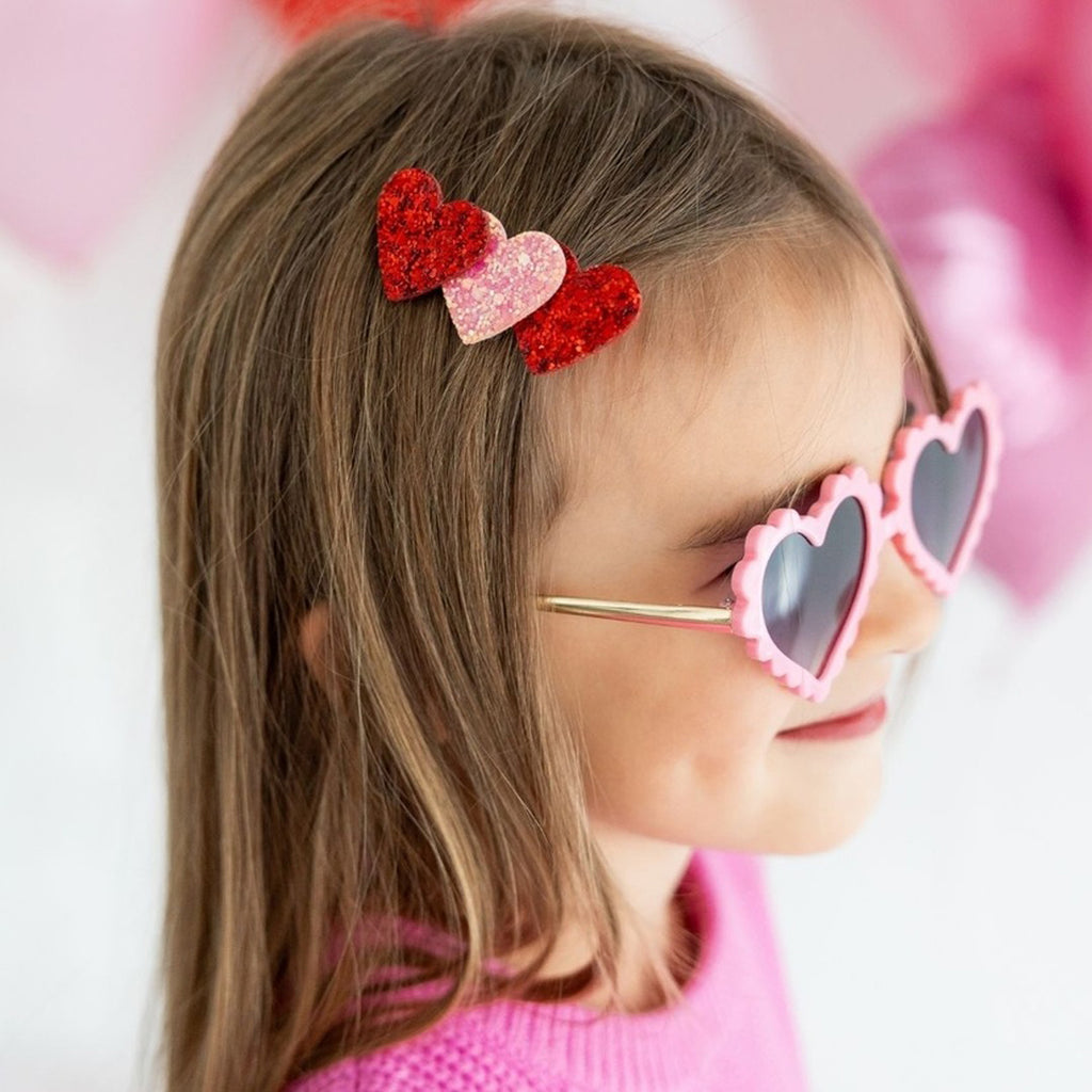 Pink and Red Glitter Hearts Valentine's Day Clip - Kids