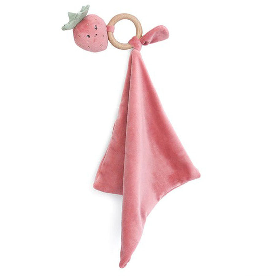 Pink Berry Wood Teether Security Blankie-SECURITY BLANKETS-Mon Ami-Joannas Cuties
