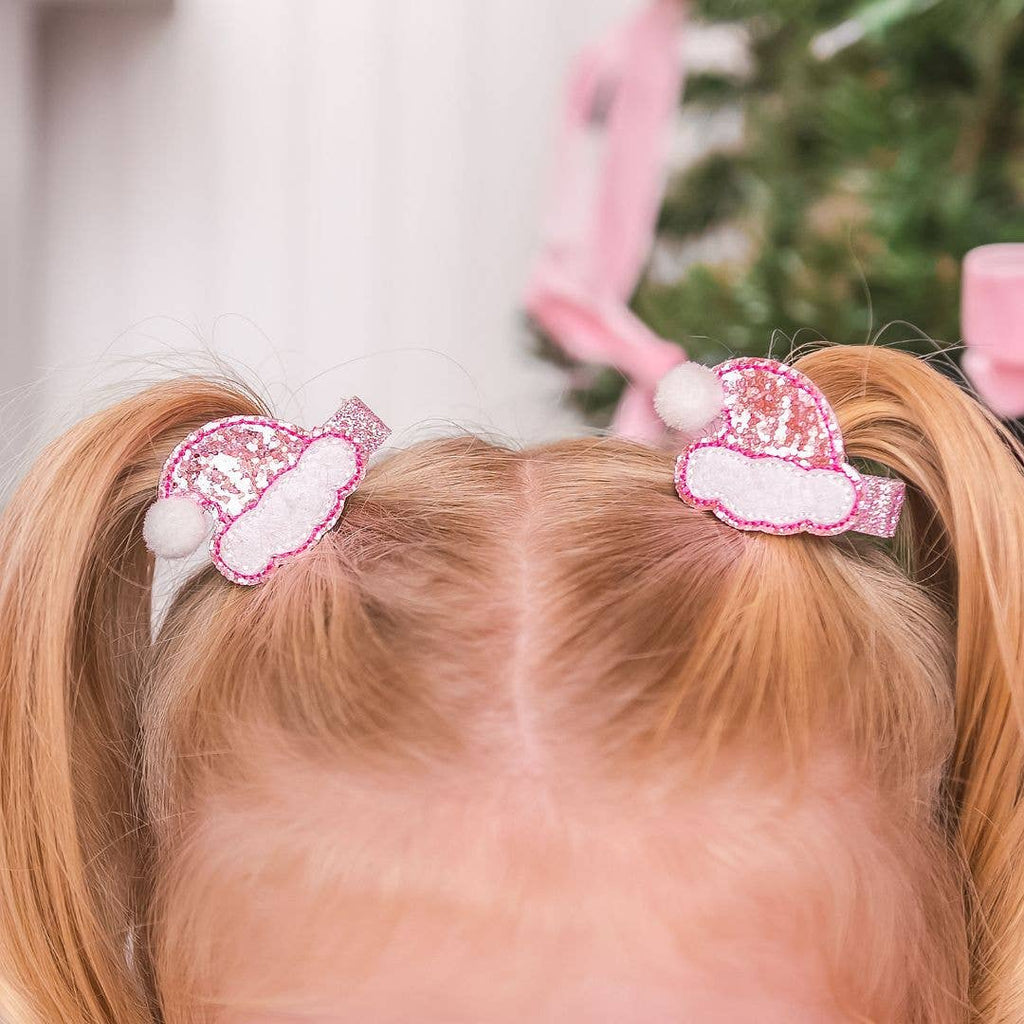 Pink Christmas Santa Hat Clip Set