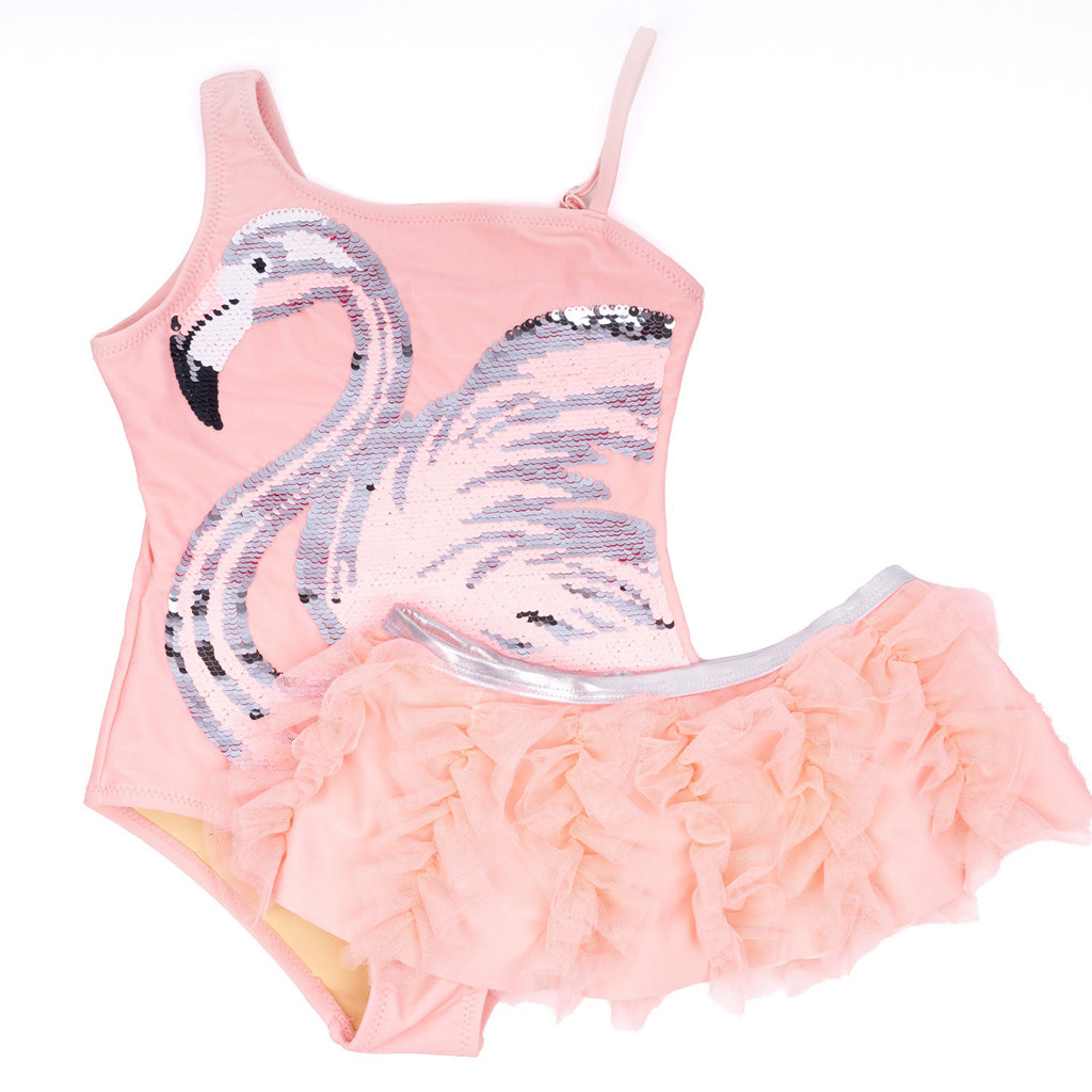 Pink Flamingo Girls Sequin One Piece & Tutu Swim Set