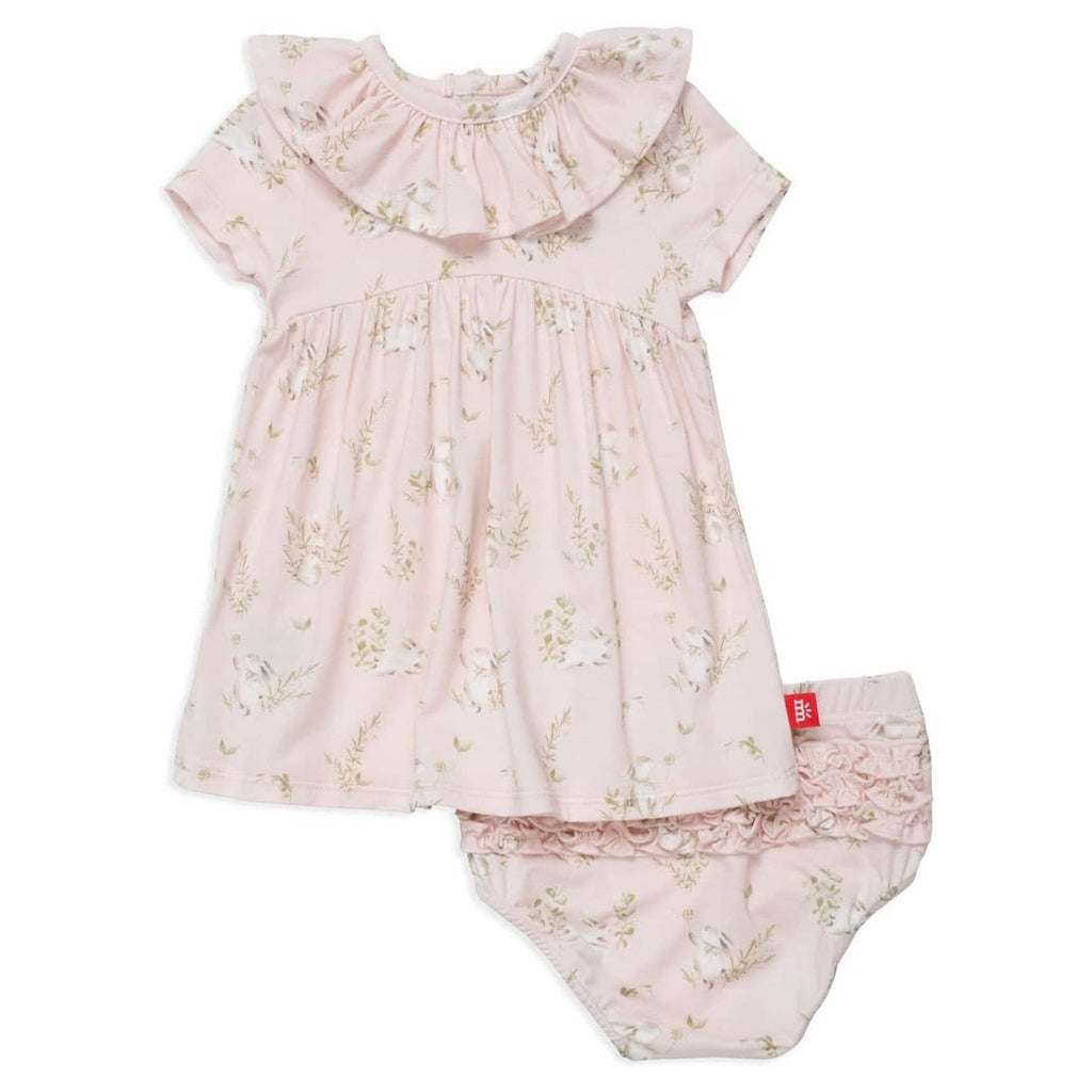 Pink Hoppily Ever After Modal Magnetic Little Baby Dress + Diaper Cover Set-DRESSES & SKIRTS-Magnetic Me-Joannas Cuties