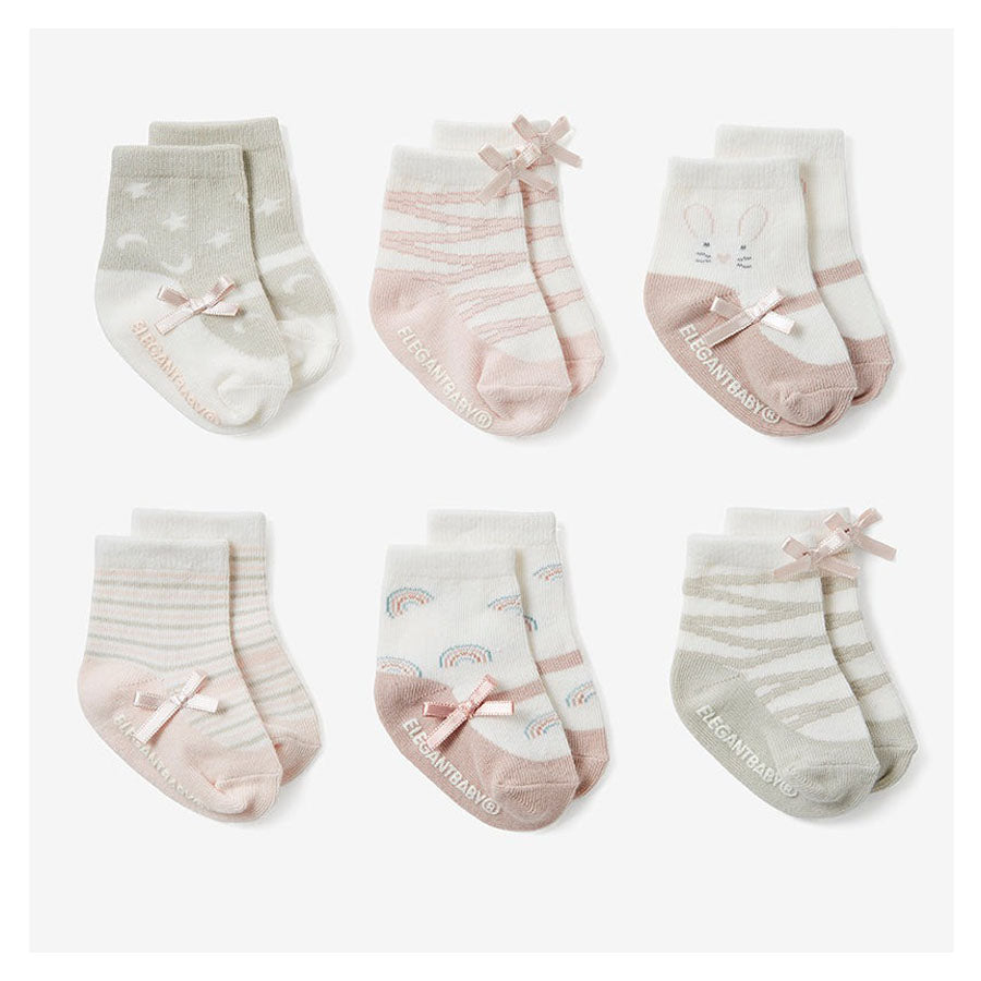 Pink Mary Jane Non Slip Socks - 6pk-SOCKS, TIGHTS & LEG WARMERS-Elegant Baby-Joannas Cuties