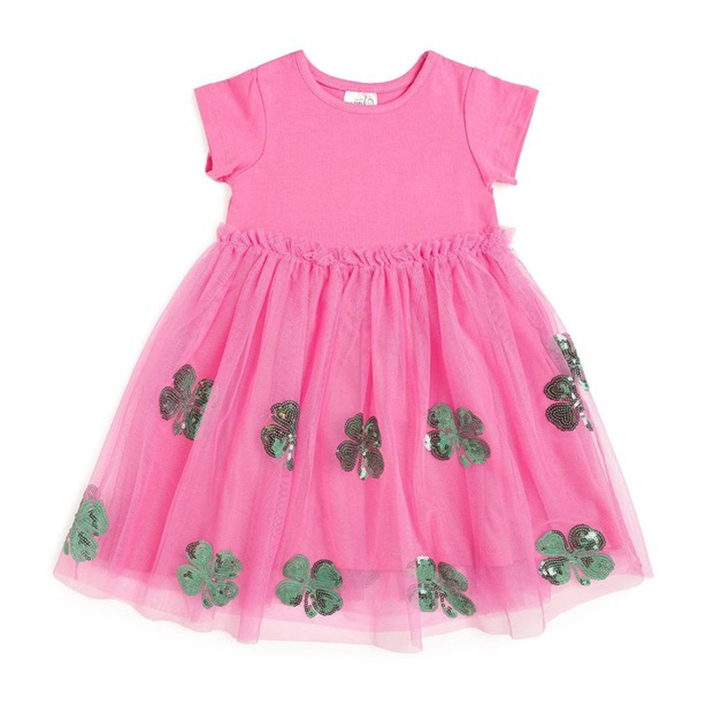 Pink Shamrock St. Patrick's Day Short Sleeve Tutu Dress-DRESSES & SKIRTS-Sweet Wink-Joannas Cuties