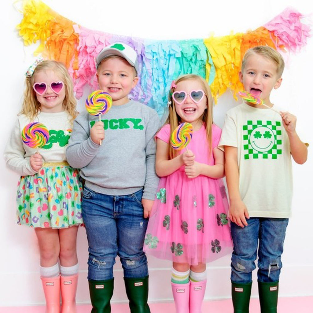 Pink Shamrock St. Patrick's Day Short Sleeve Tutu Dress-DRESSES & SKIRTS-Sweet Wink-Joannas Cuties