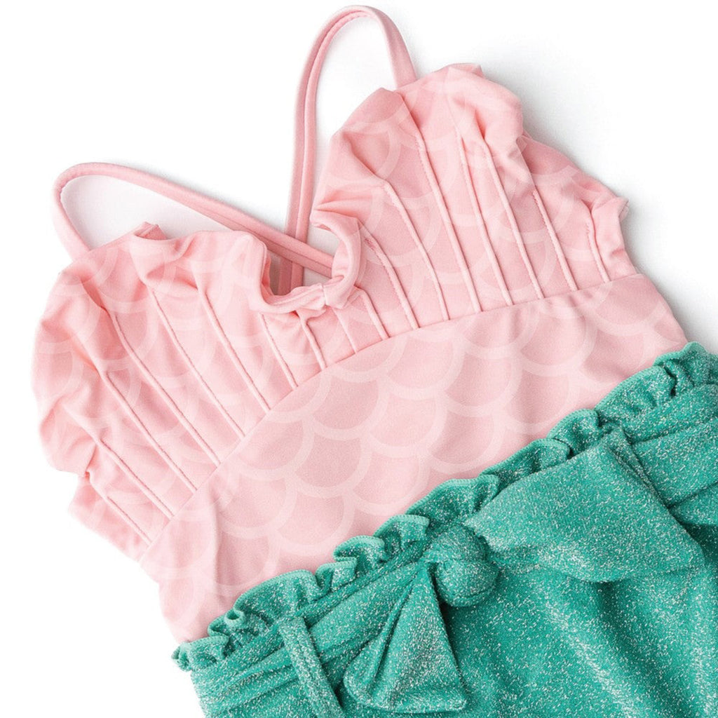 Pink Shimmer Mermaid Water Appearing Girls One Piece Swimsuit