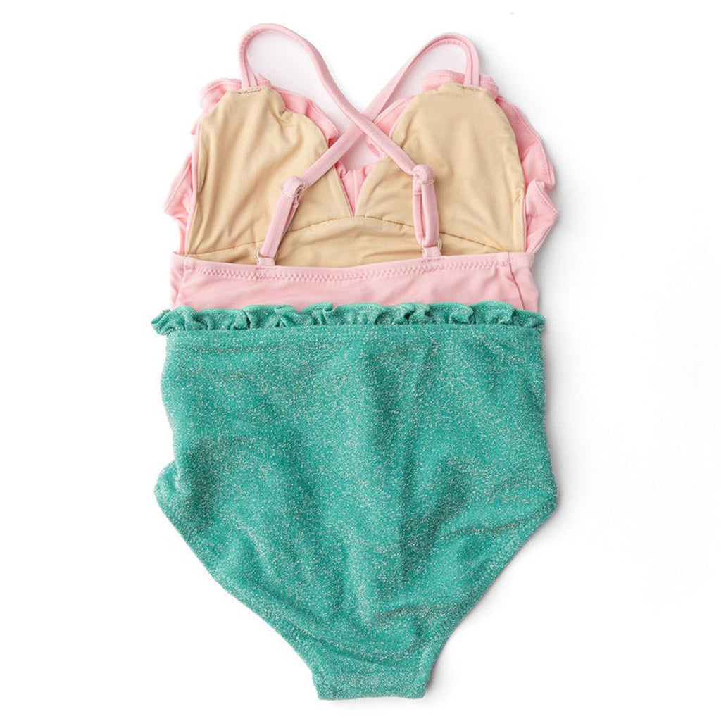 Pink Shimmer Mermaid Water Appearing Girls One Piece Swimsuit