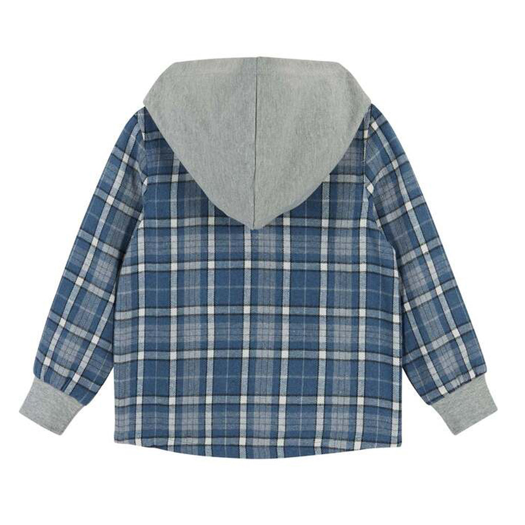 Plaid Hooded Flannel Top W/ Dino Embroidery