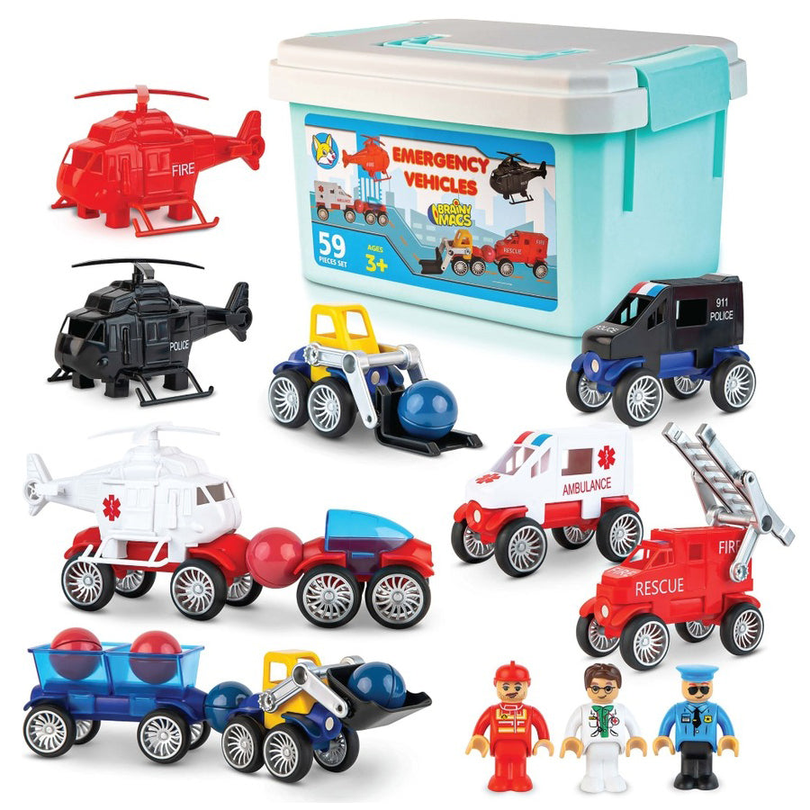 Play Brainy 59 Pc. Magnetic Emergency Vehicle Toy Set-TOYS-Play Brainy-Joannas Cuties