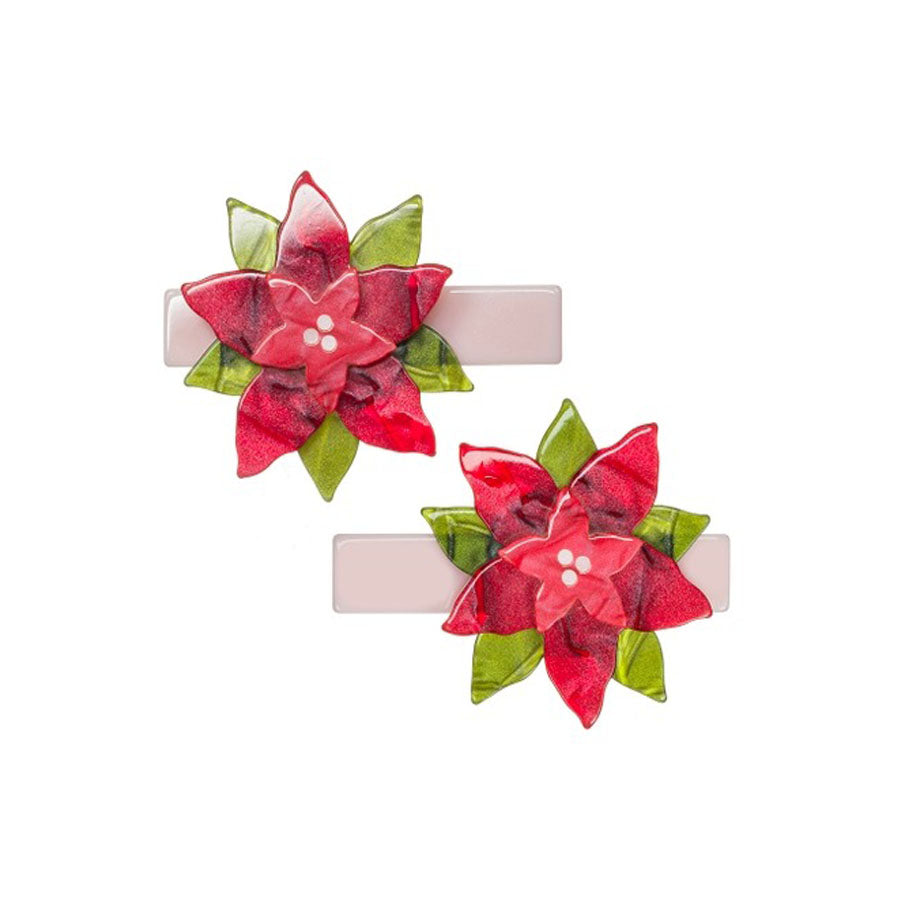 Poinsettia Red Pearlized Alligator Clips-HAIR CLIPS-Lilies & Roses-Joannas Cuties