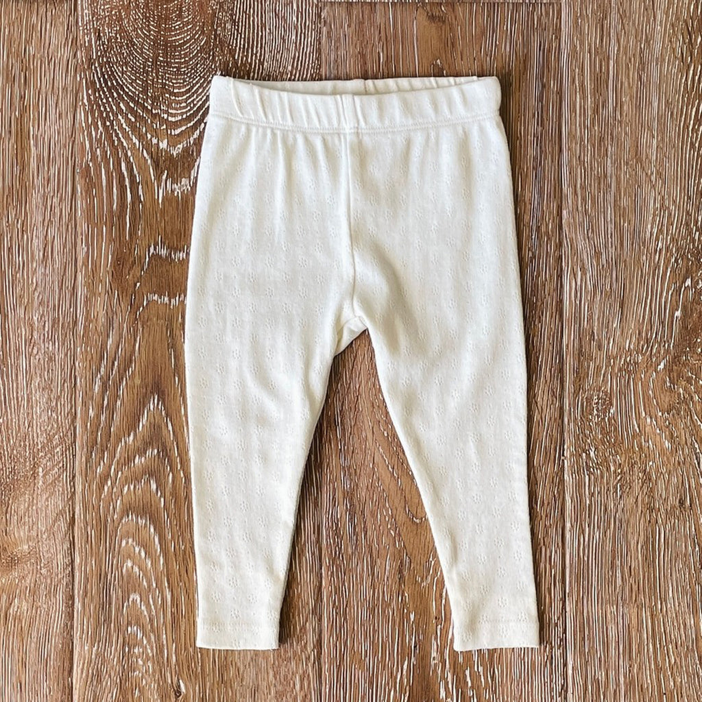 Pointelle Knit Baby Leggings Pants - Natural-BOTTOMS-Viverano Organics-Joannas Cuties