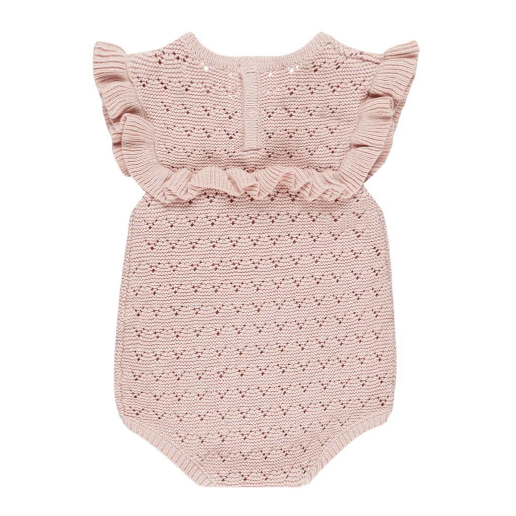 Pointelle Ruffle Romper - Bubblegum