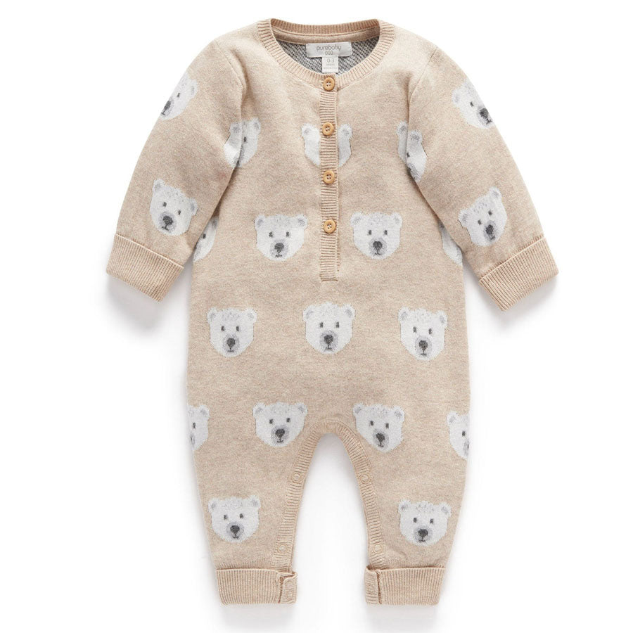 Polar Bear Knit Growsuit-OVERALLS & ROMPERS-Purebaby-Joannas Cuties