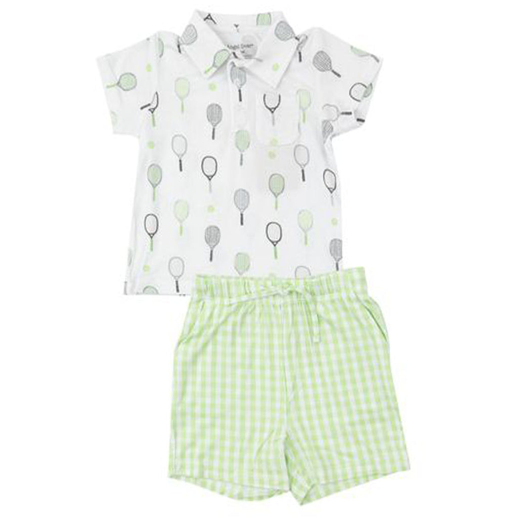 Polo Shirt & Short Set - Mini Green Gingham