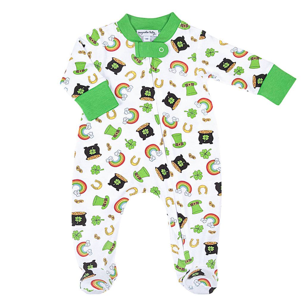 Pots of Gold Green Printed Zipper Footie