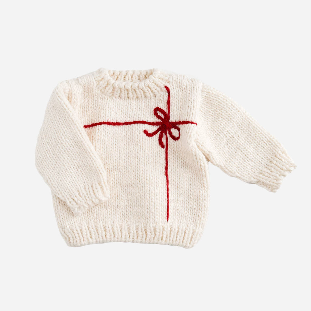 Present Sweater Cream/Red - Kid Baby Holiday Christmas