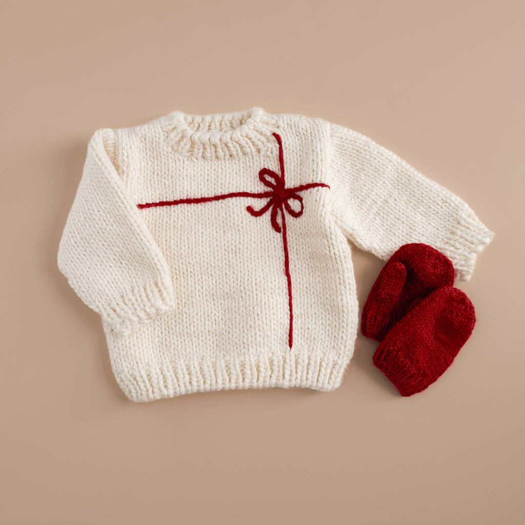 Present Sweater Cream/Red - Kid Baby Holiday Christmas