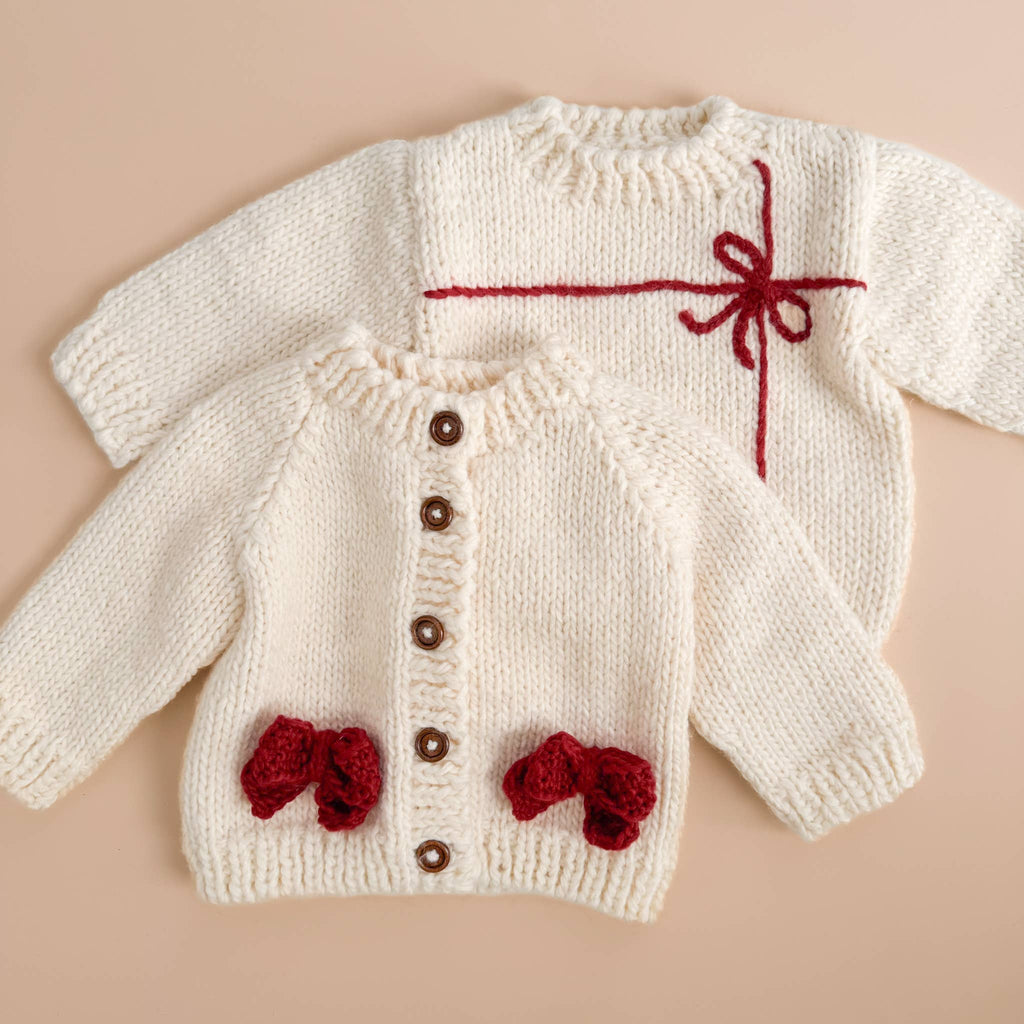 Present Sweater Cream/Red - Kid Baby Holiday Christmas