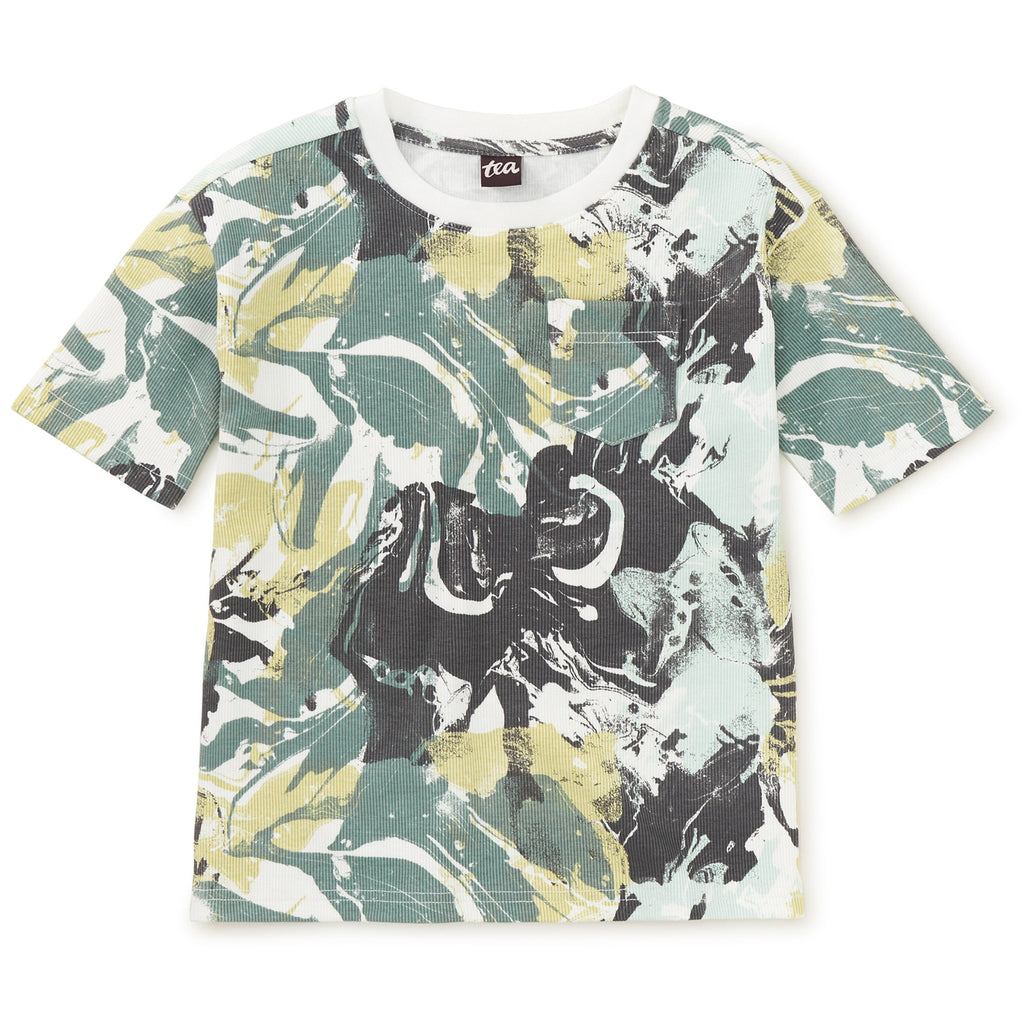 Printed Ribbed Easy Fit Tee - Green Marvelous Marble