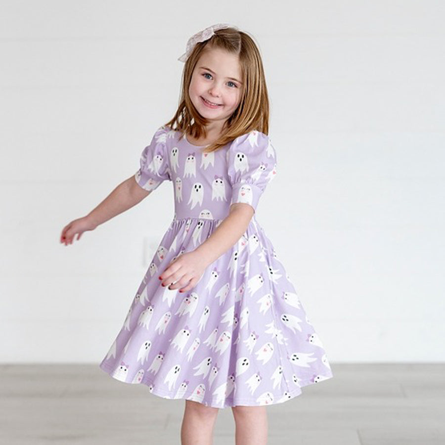 Puff Twirl Dress in Purple Girly Ghost - Halloween Dress-DRESSES & SKIRTS-Ollie Jay-Joannas Cuties