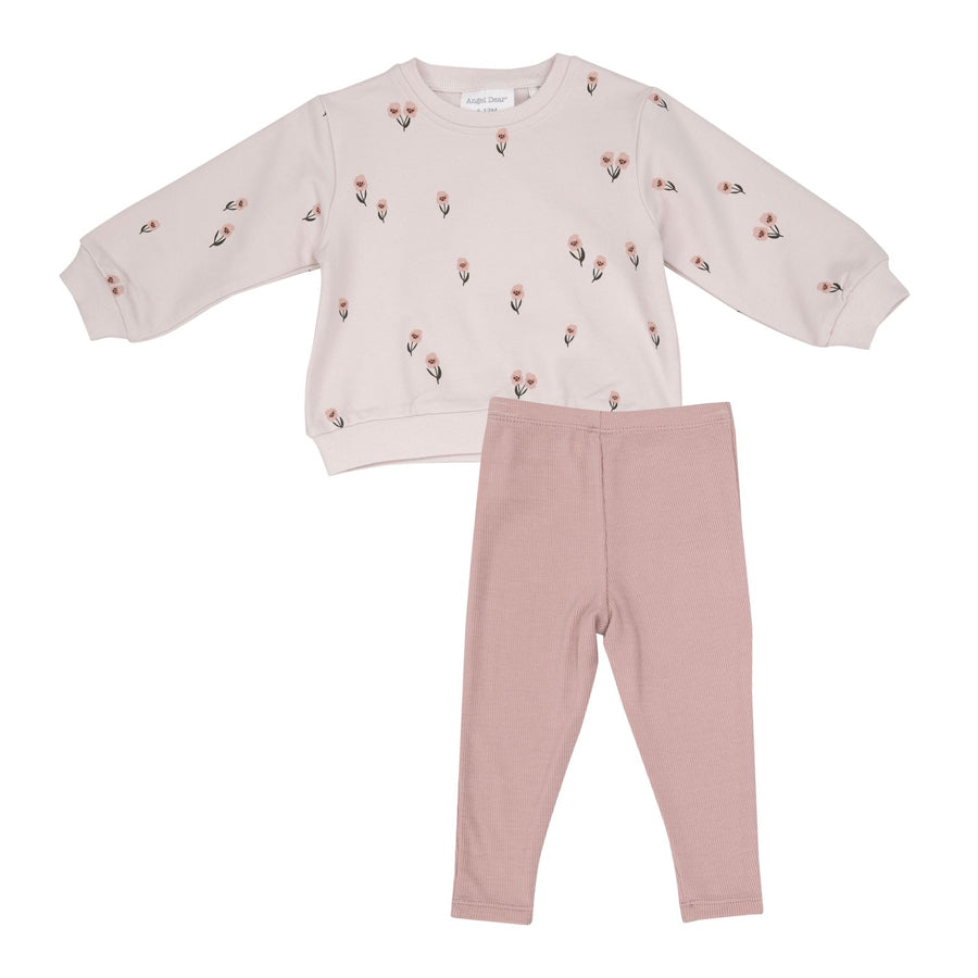 Puffy Oversized Sweatershirt And Rib Legging - Pretty Pink Floral-OUTFITS-Angel Dear-Joannas Cuties